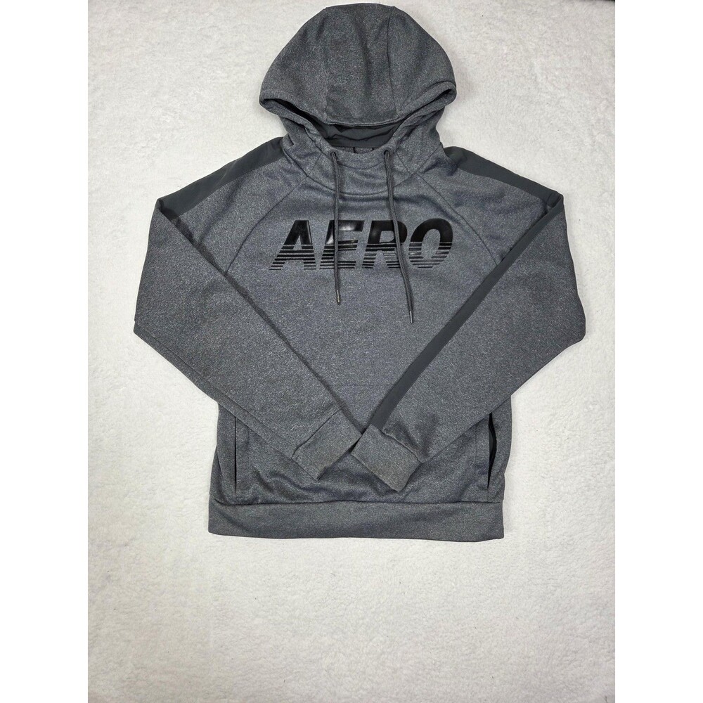 Aeropostale Hoodie Mens Medium Gray AERO Logo Pullover Sweatshirt Fleece Casual